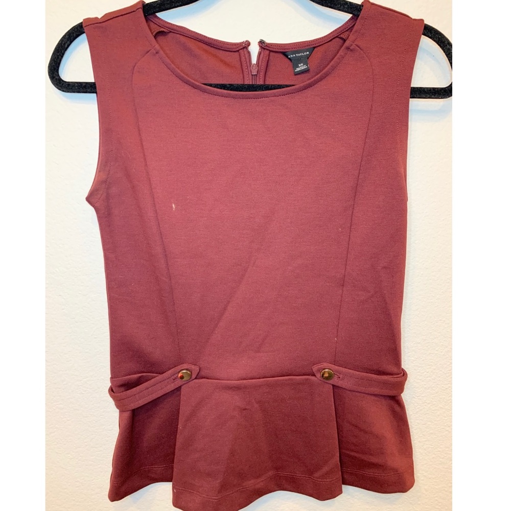 Ann Taylor burgundy sleeveless peplum top - Picture 3 of 3